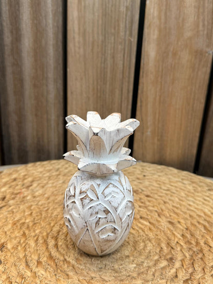 Handgemaakte Houten Ananas Decoratie – 12 cm – Wit of Wit/Goud | Bali