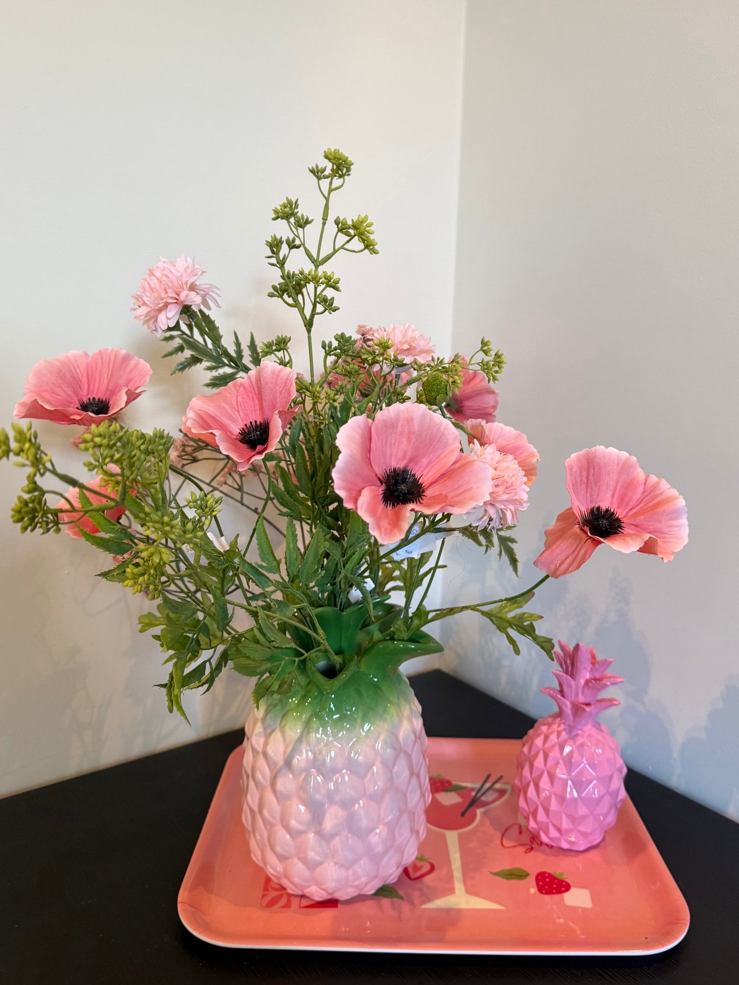 Pineapple Vase with Artificial Flowers – Pink Vase with Flowers Set