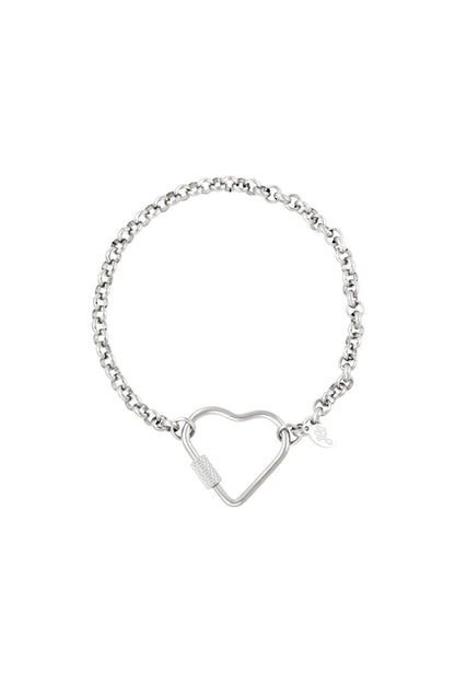 Zilveren schakelarmband met hartvormige sluiting – stainless steel damesarmband – Krokomingo