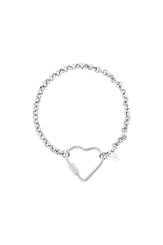 Zilveren schakelarmband met hartvormige sluiting – stainless steel damesarmband – Krokomingo