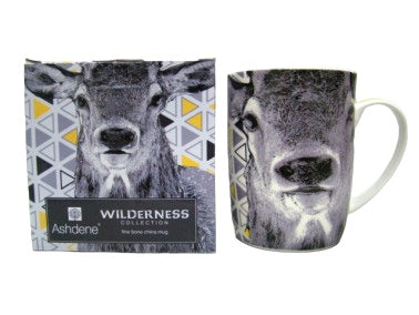 Porseleinen mok met hert in grijstinten – 300 ml – Ashdene – inclusief cadeaudoosje