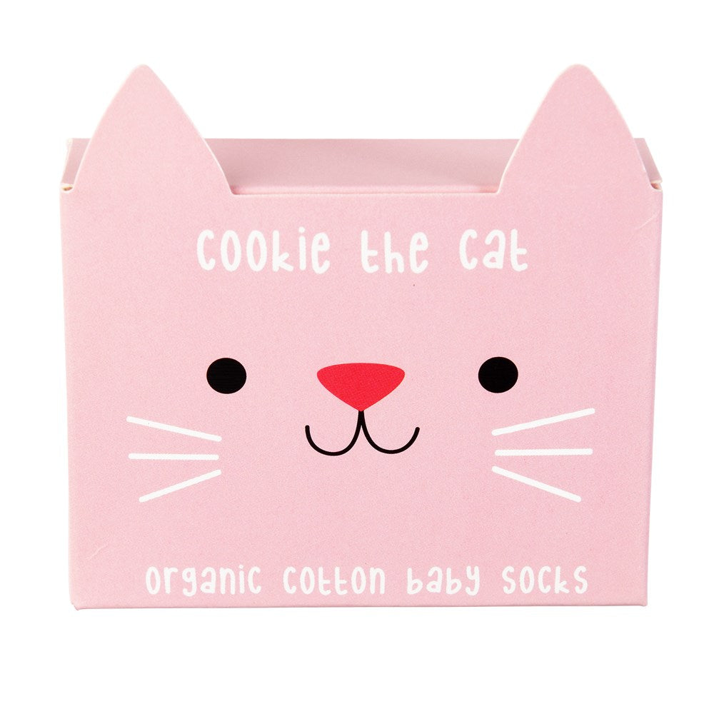 Babysocken Cookie die Katze – Rosa (0–3 Monate)