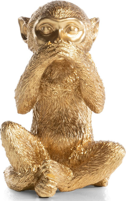 Beeld Aap ‘No Speak’ Goud – 14 x 14 x 20 cm – Coco Maison