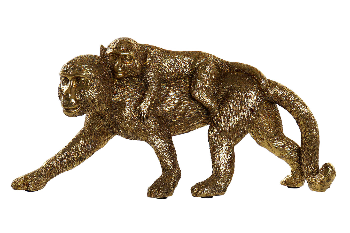 Gouden beeld van een lopende aap met baby op de rug – stijlvolle jungle decoratie van Krokomingo