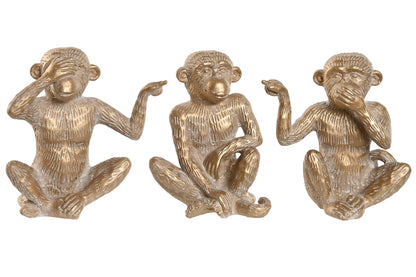 Set van 3 gouden apenbeeldjes – humoristisch decoratief beeld – 14 cm hoog – polyresin – unieke twist op klassiek motief
