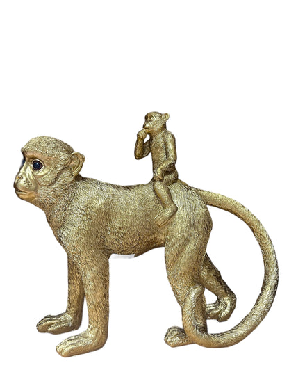 Goldene Affenstatue mit Baby – 30 cm