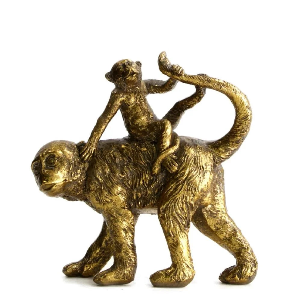 gouden aap beeld met baby op rug polyresin woondecoratie