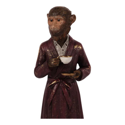 Aap beeldje in badjas met theekopje – 27 cm hoog – Dutch Style decoratie