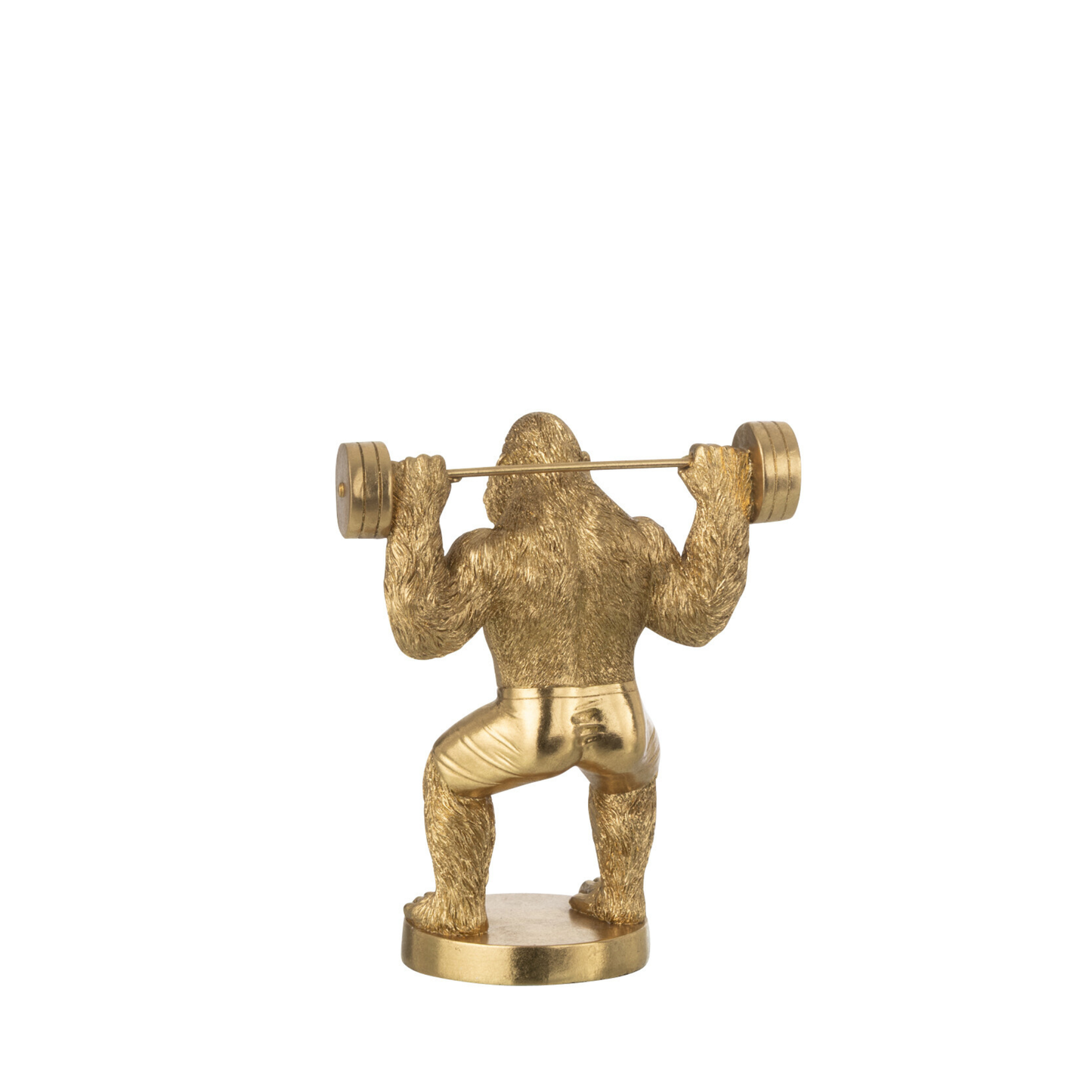 Gorilla Bodybuilder Sculpture with Dumbbell – Gold – Statement Decoration – 25.5 cm