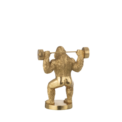 Gorilla Bodybuilder Sculpture with Dumbbell – Gold – Statement Decoration – 25.5 cm