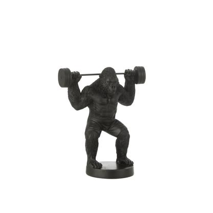 Black Gorilla Bodybuilder Statue with Dumbbell – Statement Decoration – 25.5 cm