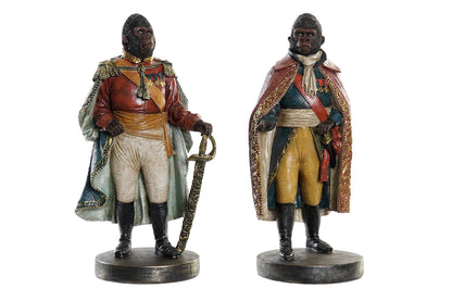 Gorilla beelden set van 2 in Napoleon stijl – kleurrijk uniform met zwaard en cape – ca. 31,5 cm hoog