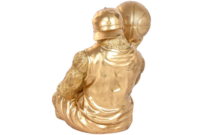 XL Beeld Gorilla met Basketbal – Goudkleurig – 60,5 cm Hoog