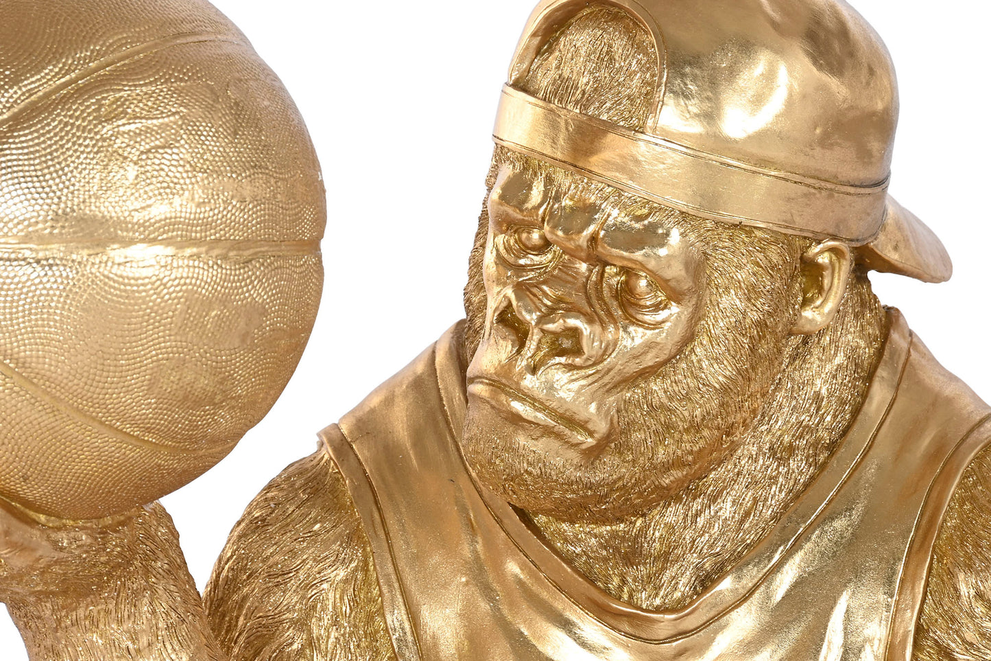 XL Beeld Gorilla met Basketbal – Goudkleurig – 60,5 cm Hoog