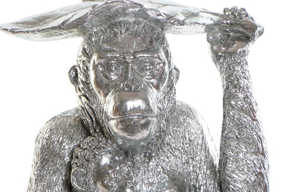 Orang-oetan Beeld met baby Zilver – Decoratief Aap Beeld