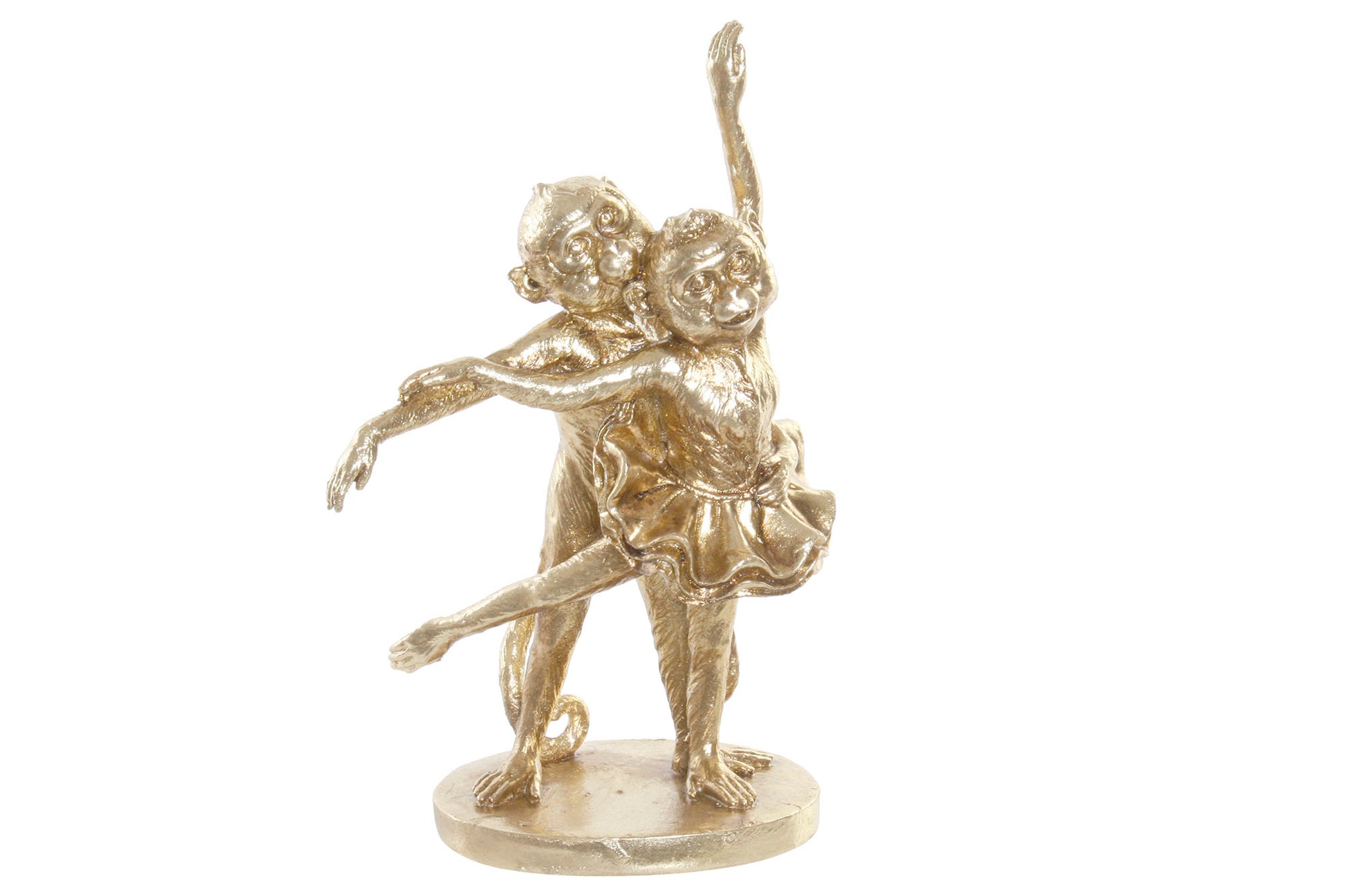 Gouden beeld van twee dansende apen in balletpose – luxe polyresin sculptuur van Krokomingo