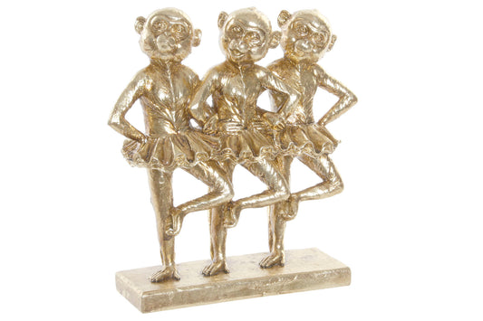 Gouden beeldje van drie dansende apen in tutu’s – kunstzinnige woondecoratie van Krokomingo