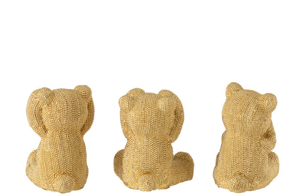 Gouden Beren Set – Horen Zien Zwijgen – 3 Stuks – Statement Decoratie