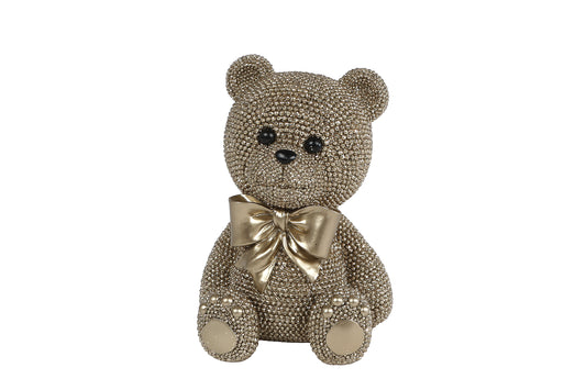 gouden teddybeer beeld met strik luxe woondecoratie polystone