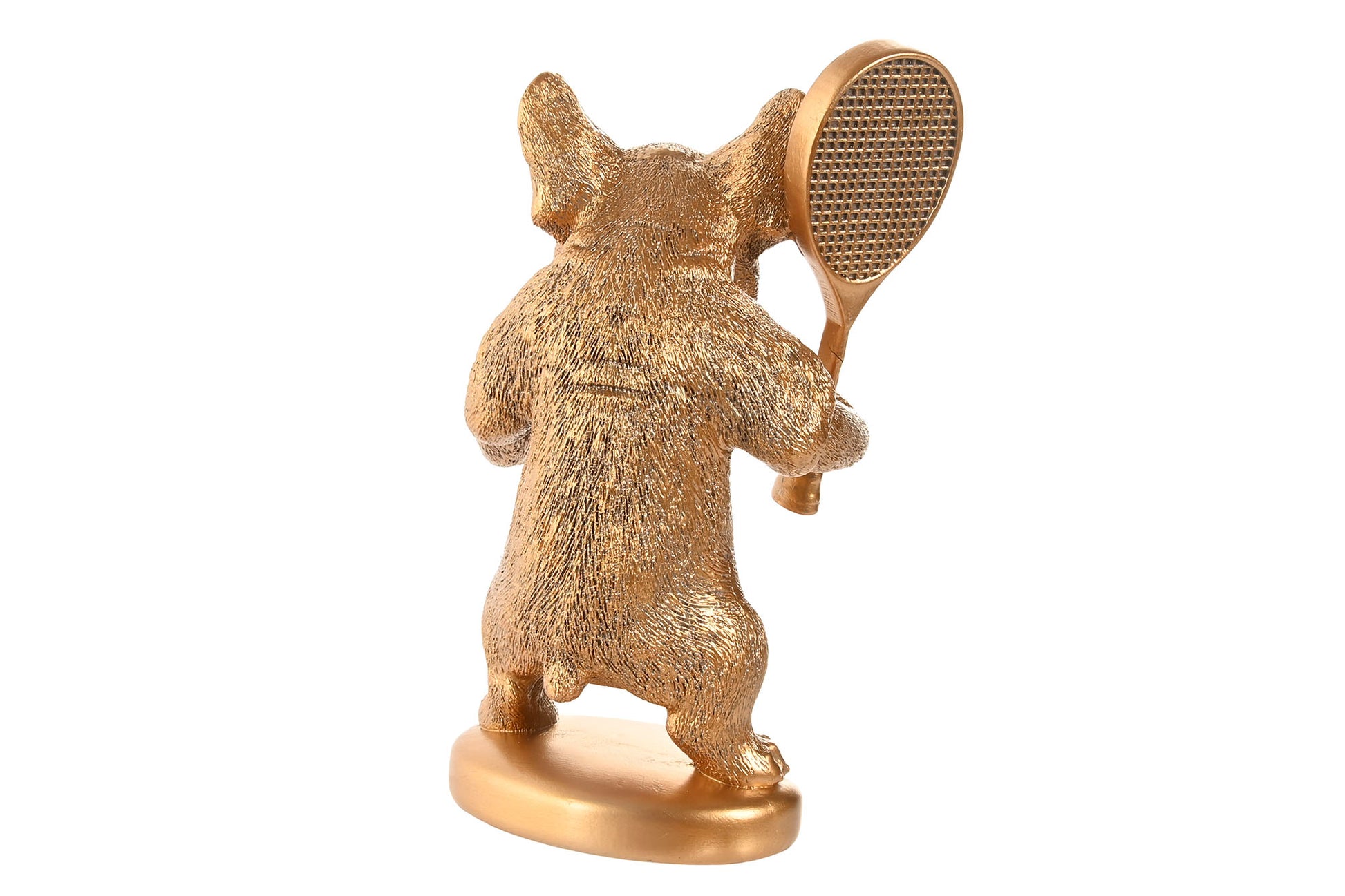 franse bulldog beeld goud met tennisracket woondecoratie
