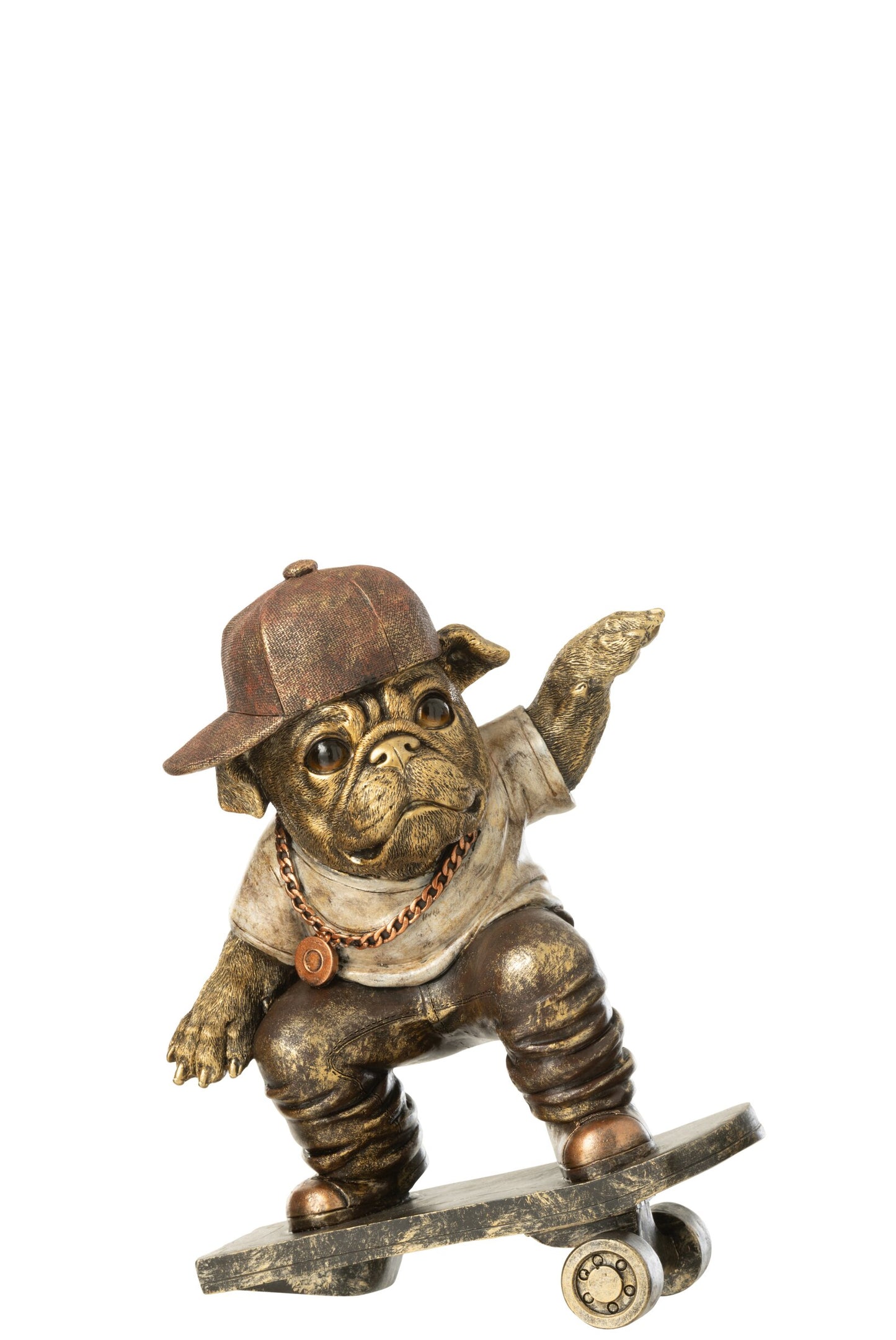 J-Line bulldog op skateboard met pet en ketting van polyresin