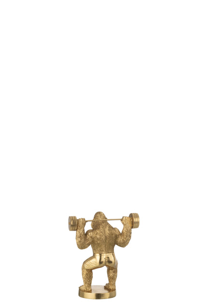 Gorilla Bodybuilder Beeld met Halter – Goud – Statement Decoratie – 25,5 cm