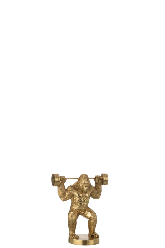 gouden gorilla bodybuilder beeld met halter – decoratief statement beeld 25,5 cm