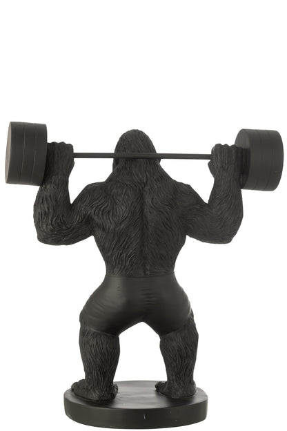 Zwarte Gorilla Bodybuilder Beeld met Halter – XL Statement Beeld