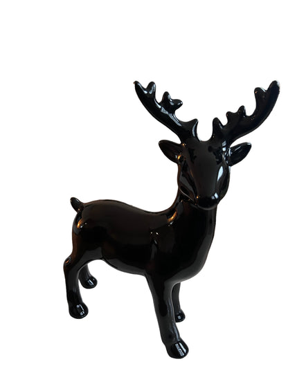 Rentier-Statue in Schwarz – Tierstatue aus glänzender Keramik in zwei Größen