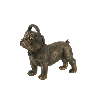 Bulldog Beats Beeld – Bronzen Bulldog met Koptelefoon