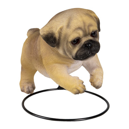 Beeld van springende Franse Bulldog pup op metalen ring – Clayre & Eef decoratie