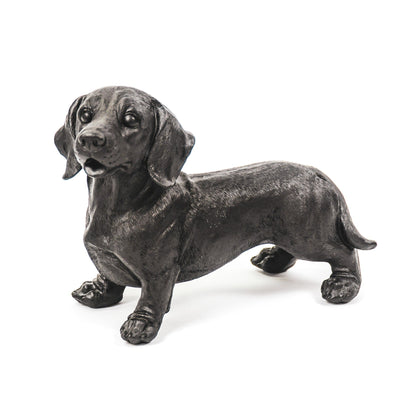 Schwarze Dackelstatue – 31 × 14 × 23 cm – Mattschwarzes Design
