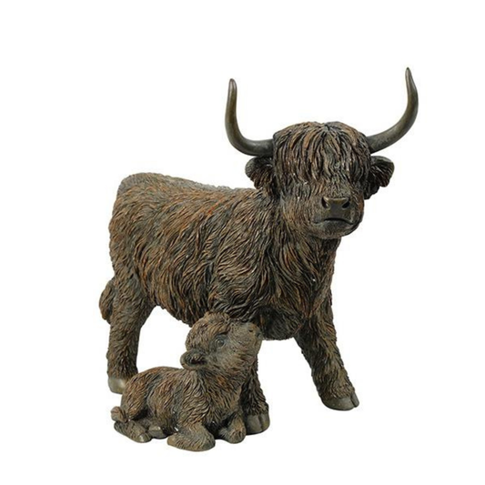 hooglander beeld met kalf bruin decoratie
