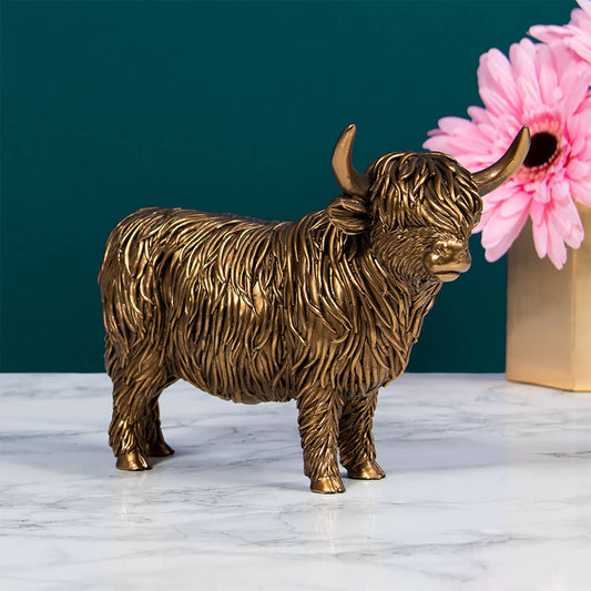 Bronskleurig beeld van Schotse Hooglander – 19 cm breed – Krokomingo