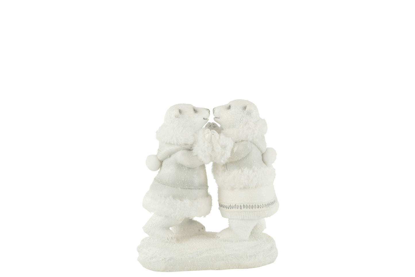 Beeld van twee dansende ijsberen in winteroutfits – 20,5 cm hoog – wit decoratiestuk – J-line