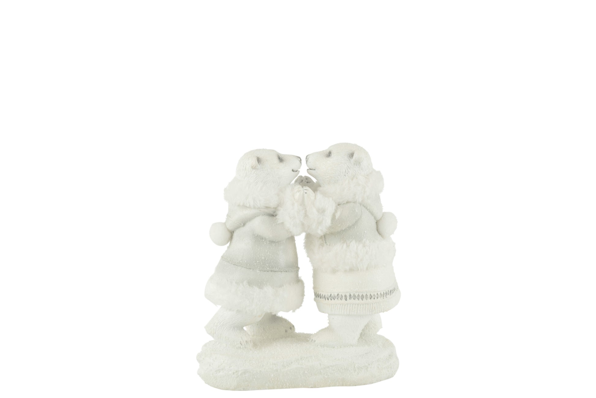 Beeld van twee dansende ijsberen in winteroutfits – 20,5 cm hoog – wit decoratiestuk – J-line