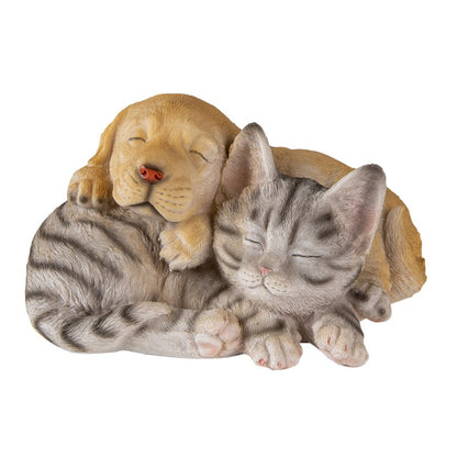 Beeld van slapende kat en hond – decoratief dierenbeeld Clayre & Eef van polyresin