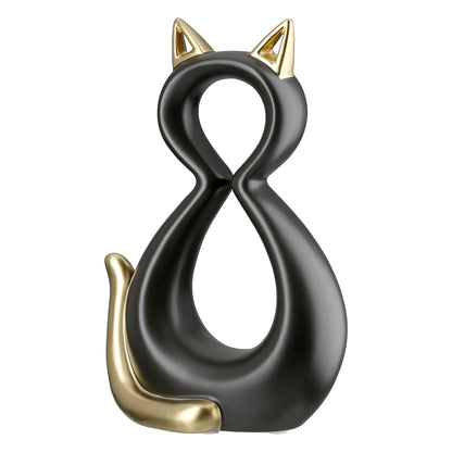 Künstlerische Katzenskulptur – Schwarz mit Gold (2 Größen)