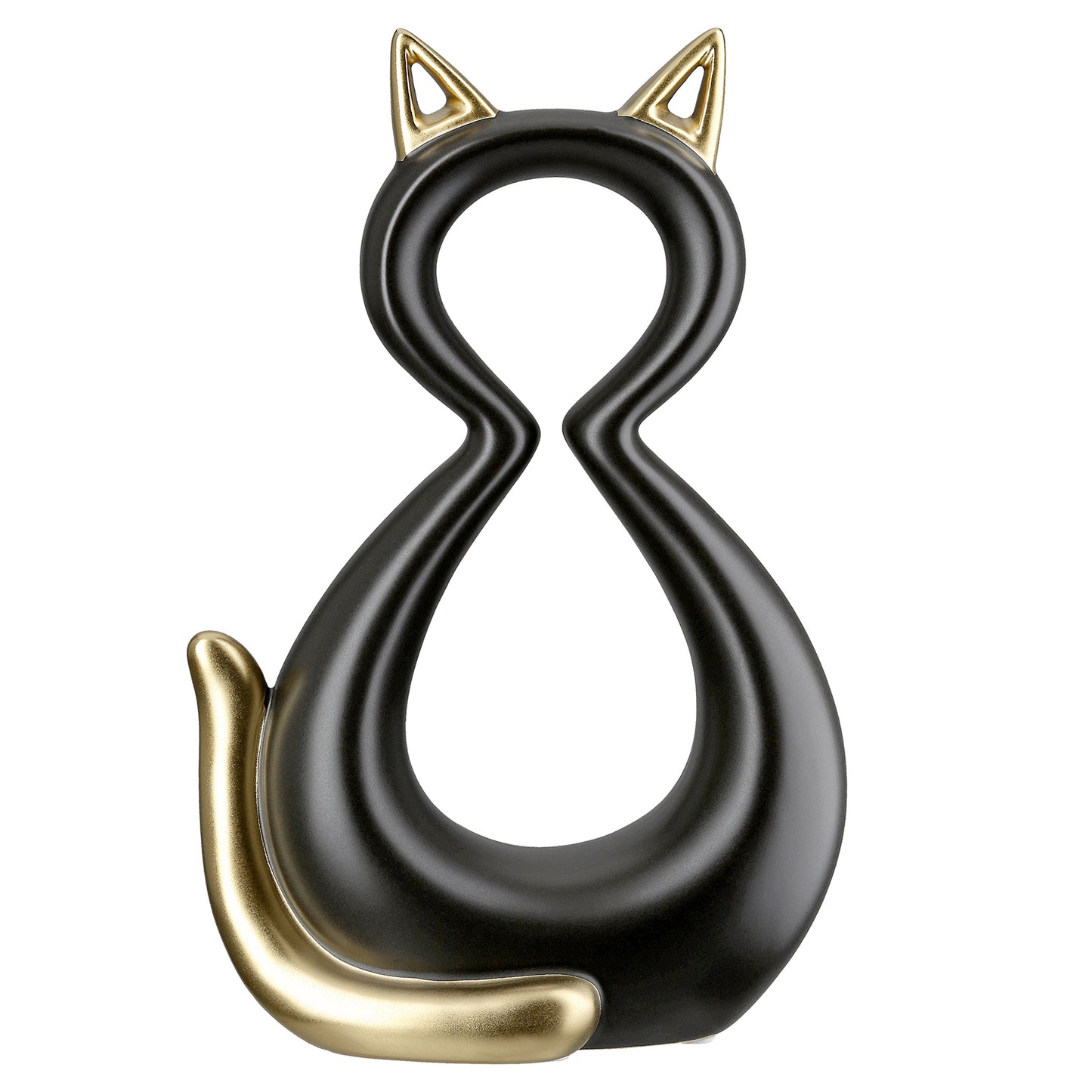 Künstlerische Katzenskulptur – Schwarz mit Gold (2 Größen)