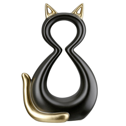 Künstlerische Katzenskulptur – Schwarz mit Gold (2 Größen)