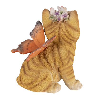 🧚 Kattenbeeld Fee – Met Bloemenkroon & Vleugels – 12x10x15 cm