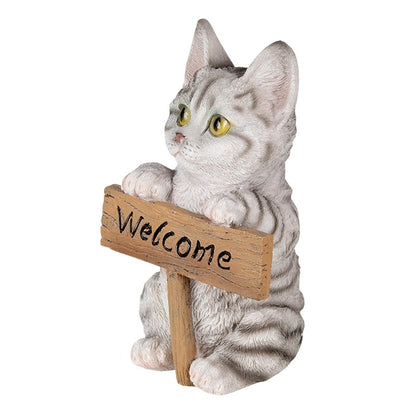 😺 Welkom Kattenbeeld – Met Bord – 12x9x19 cm