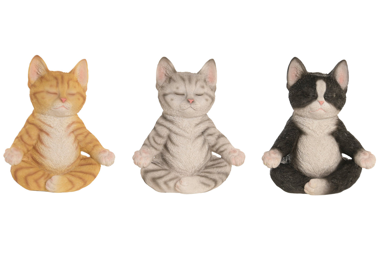 Mediterende kat decoratief kattenbeeld in oranje, grijs en zwart-wit van polyresin – 16 cm – Krokomingo