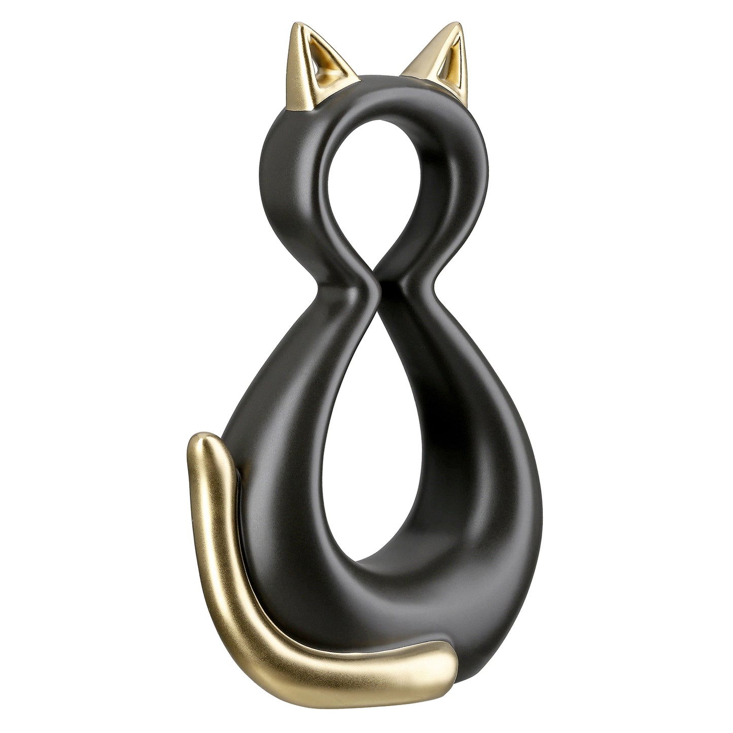 Künstlerische Katzenskulptur – Schwarz mit Gold (2 Größen)