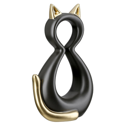 Künstlerische Katzenskulptur – Schwarz mit Gold (2 Größen)