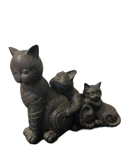 Antike Katzenstatue – Katzenfamilie Vintage Schwarz