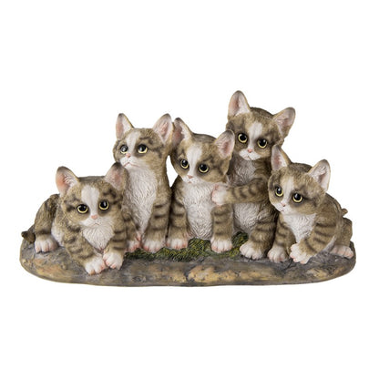 Beeld van vijf kittens zittend op plateau – Clayre & Eef katten decoratie van polyresin