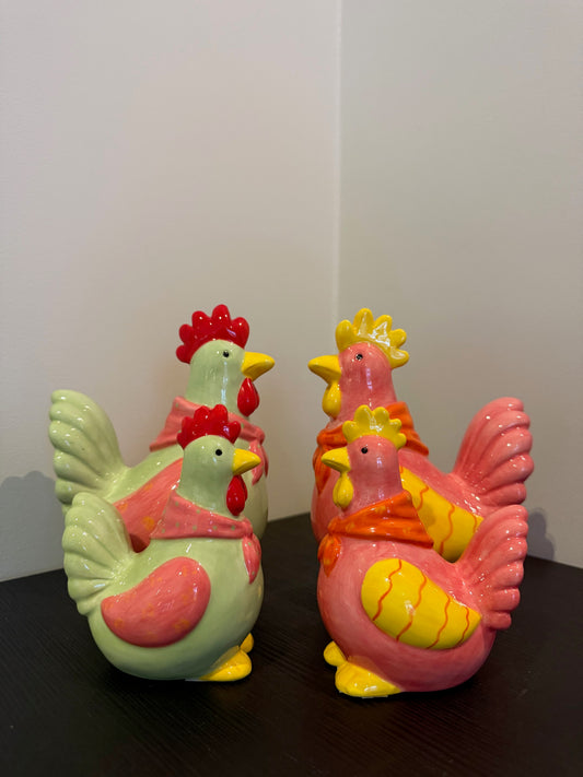 keramiek kip decoratie set kleurrijke kippen beeldjes interieur
