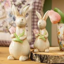 konijnen beeldjes set van 2 keramiek lente decoratie konijn
