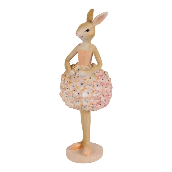 Dutch Style konijn beeldje in roze bloemenjurk – 22 cm hoog – paasdecoratie